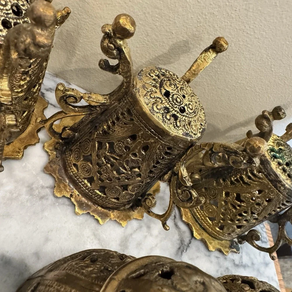 Set 3 Vintage Solid Brass Greek / Orthodox Tabletop Incense  Burners ~ Thuribles